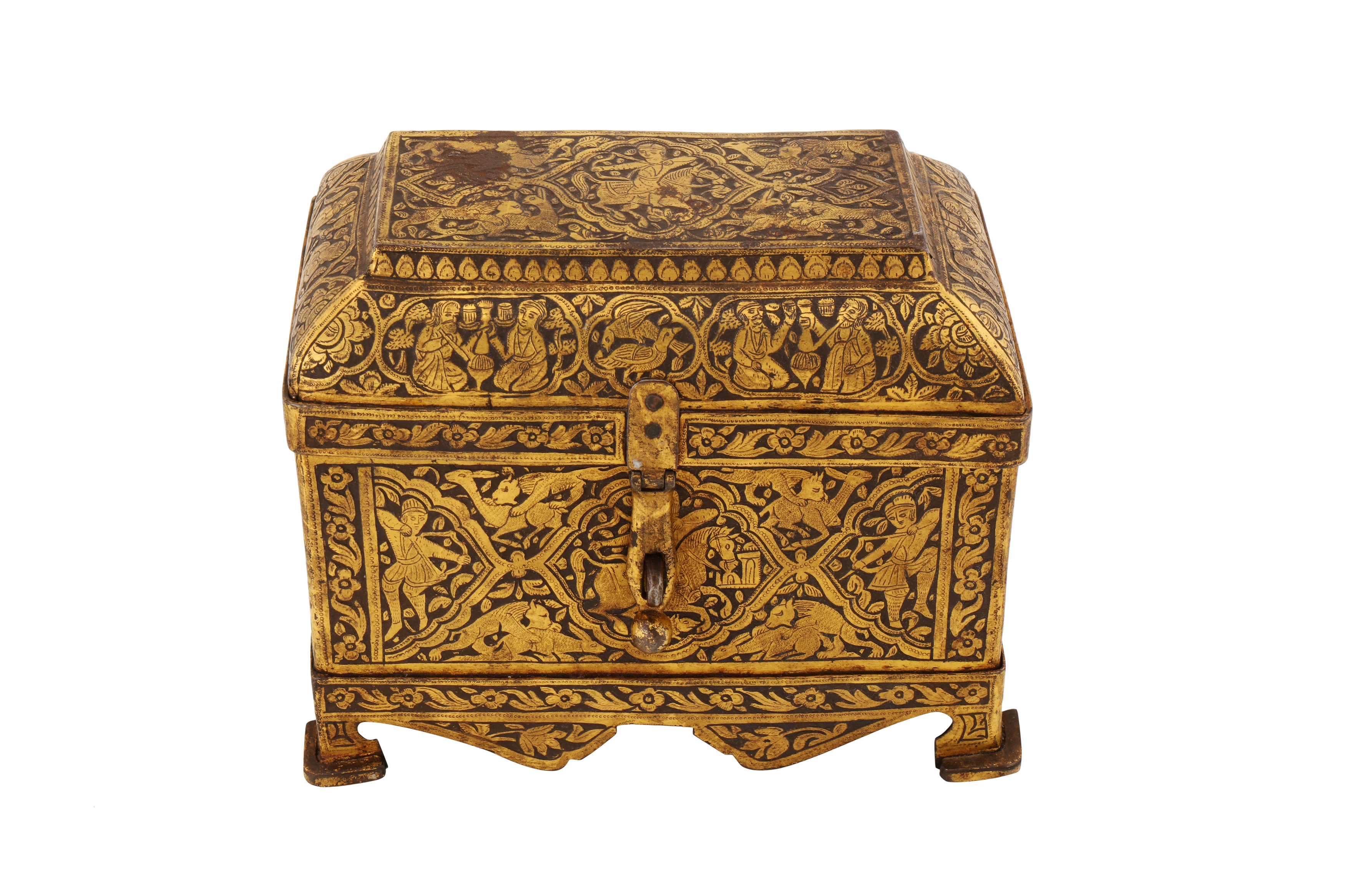 A FINE 19TH CENTURY PERSIAN QAJAR GOLD-DAMASCENED STEEL CASKET - Bild 5 aus 8