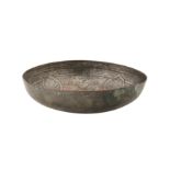 AN 18TH-19TH CENTURY PERSIAN ZAND OR QAJAR ENGRAVED TINNED COPPER CALLIGRAPHIC MAGIC BOWL