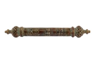 A FINE 12-13TH CENTURY PERSIAN SELJUK BRONZE SCROLL HOLDER