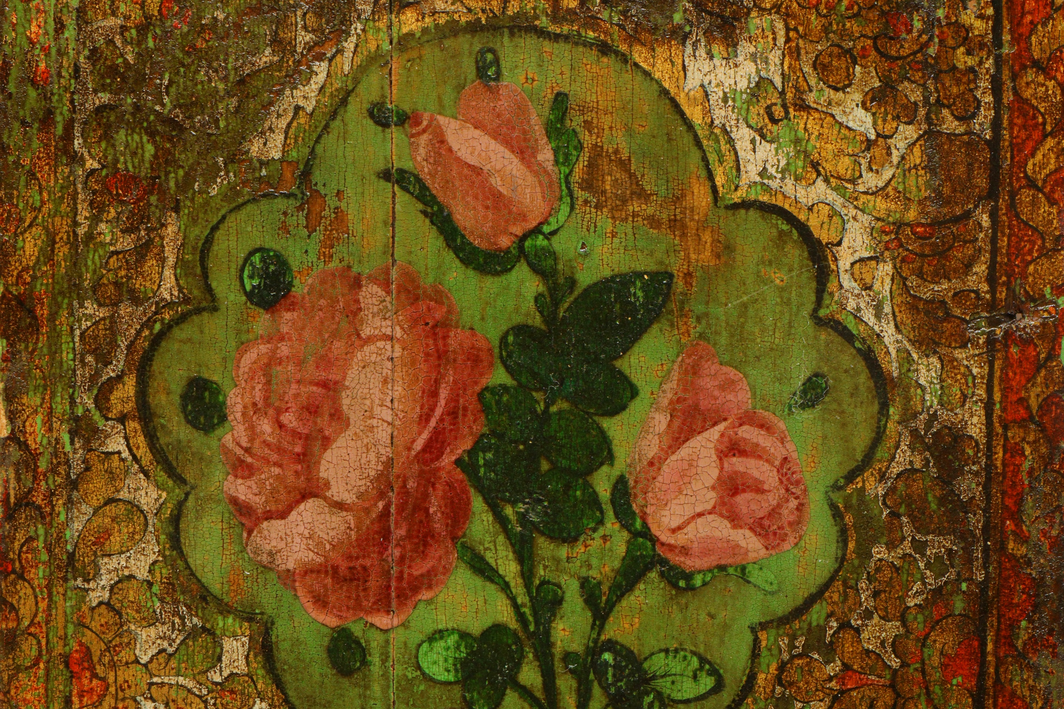 A 19TH CENTURY PERSIAN PAINTED WOOD PANELS - Image 3 of 5