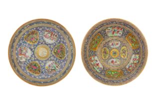 A LARGE BOWL AND DISH FROM THE ZILL AL-SULTAN CANTON PORCELAIN SERVICE