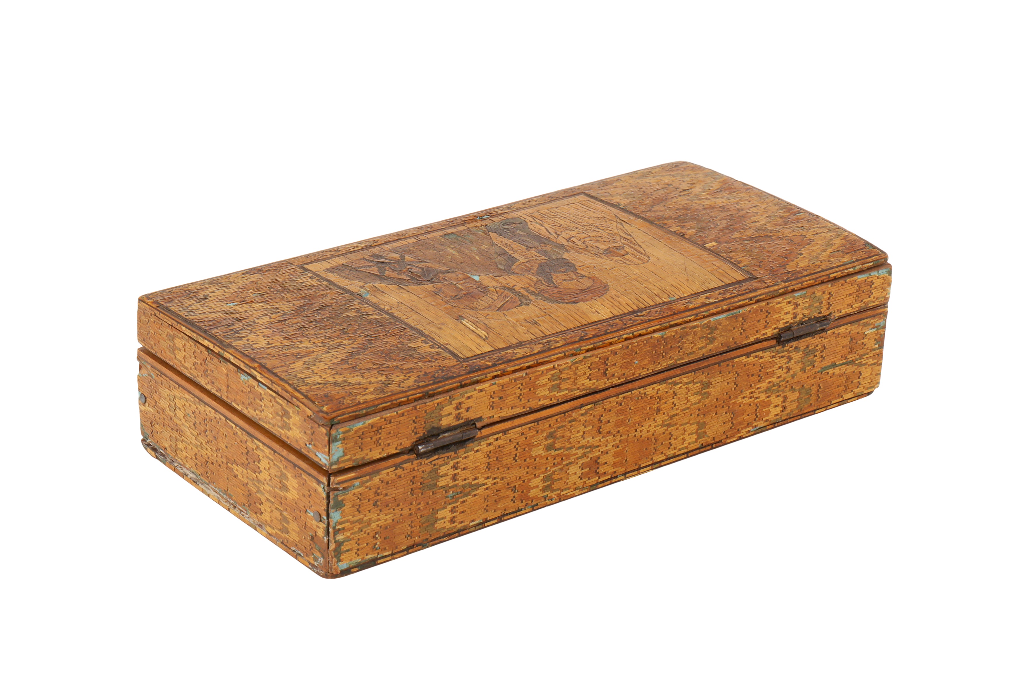 A VERY FINE 19TH CENTURY STRAW WORKED WOODEN BOX - Image 3 of 4