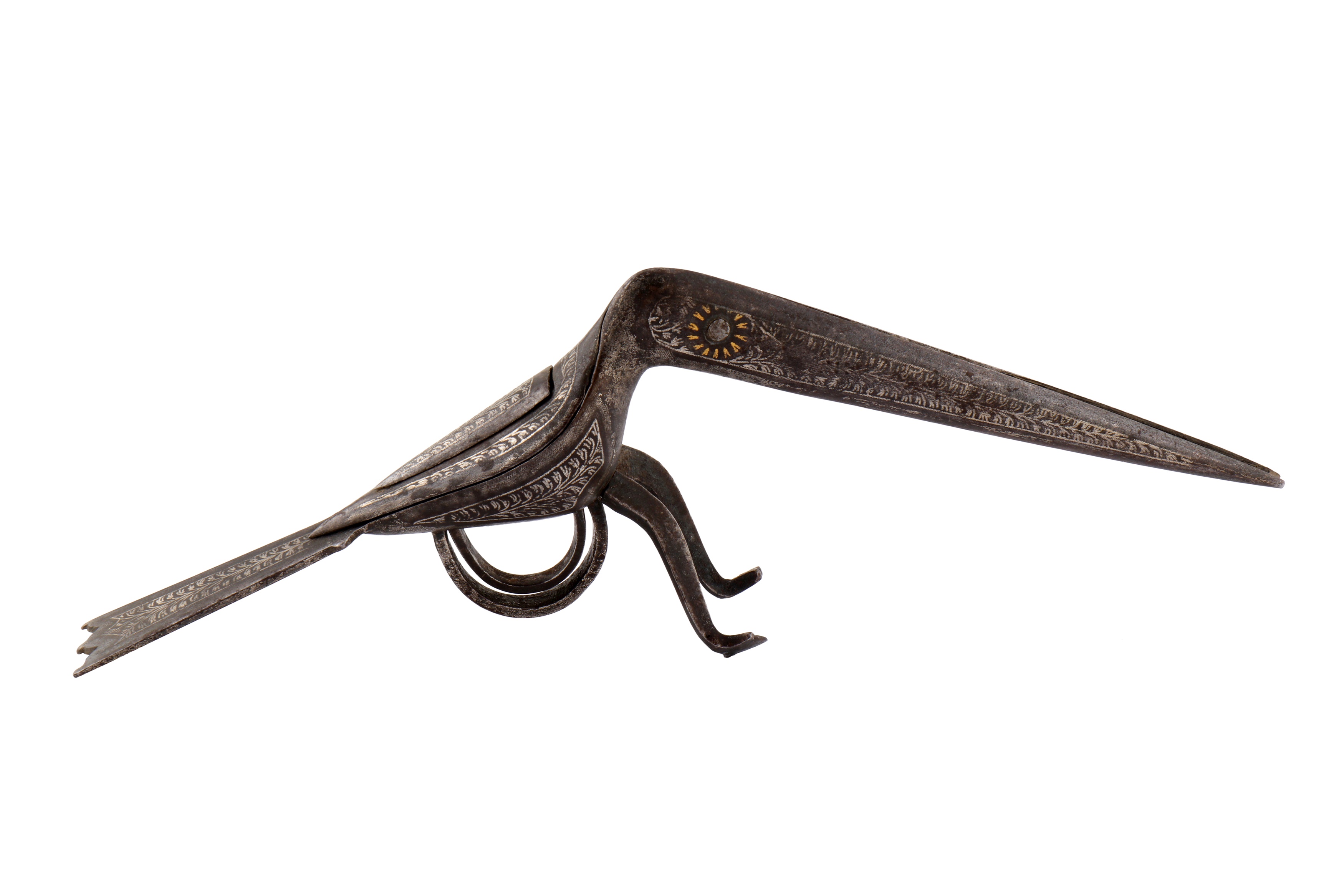 A PAIR 19TH CENTURY NORTH INDIAN KOFTGARI BIRD SHAPED CALLIGRAPHER'S SCISSORS - Image 4 of 4