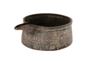 A 14TH-15TH CENTURY SYRIAN MAMLUK TINNED COPPER SPOUTED BOWL
