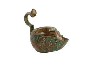 A 13TH CENTURY PERSIAN SELJUK BRONZE OIL LAMP