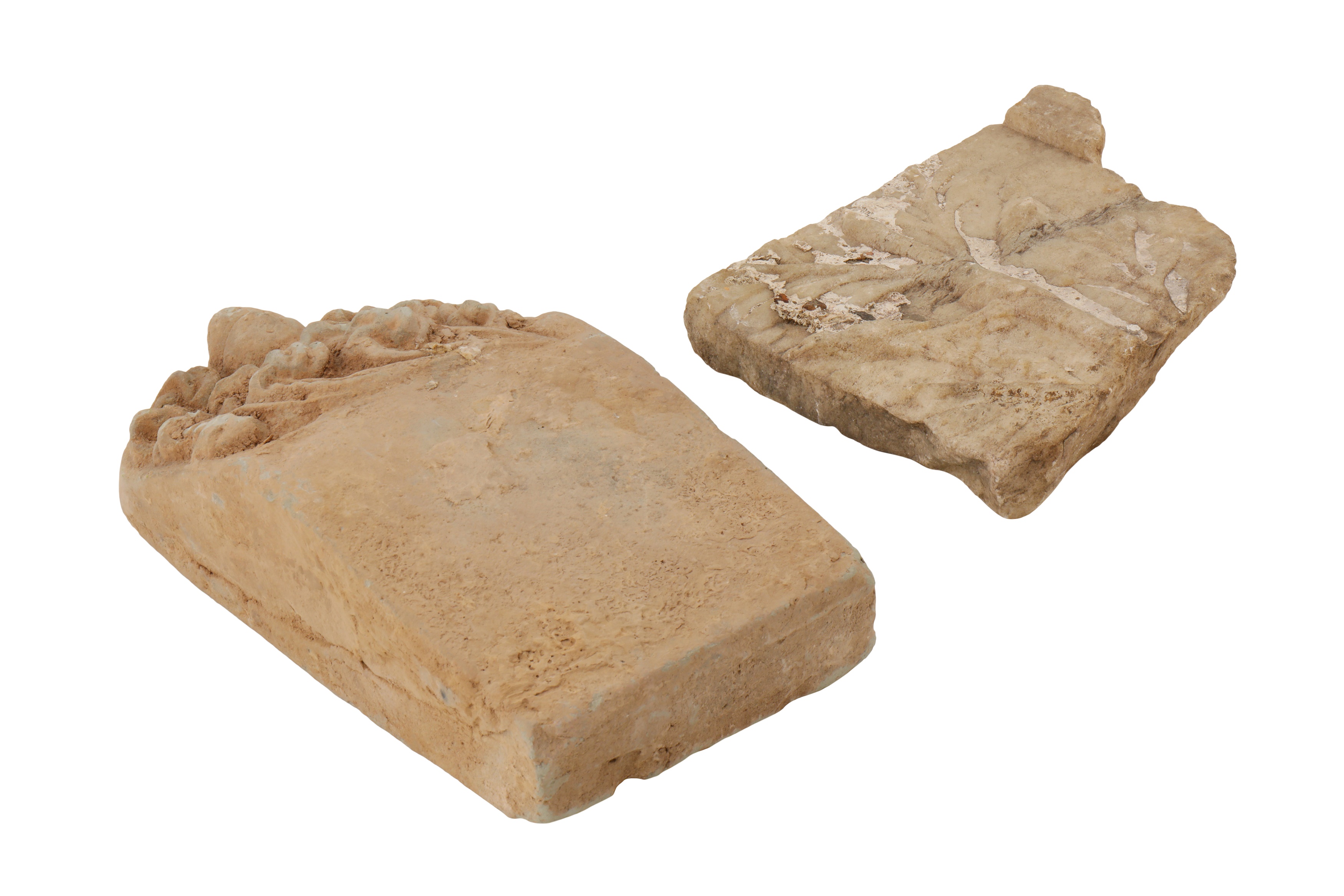 TWO POSSIBLY INDIAN CARVED STONE ARCHITECTURAL PIECES - Image 2 of 3