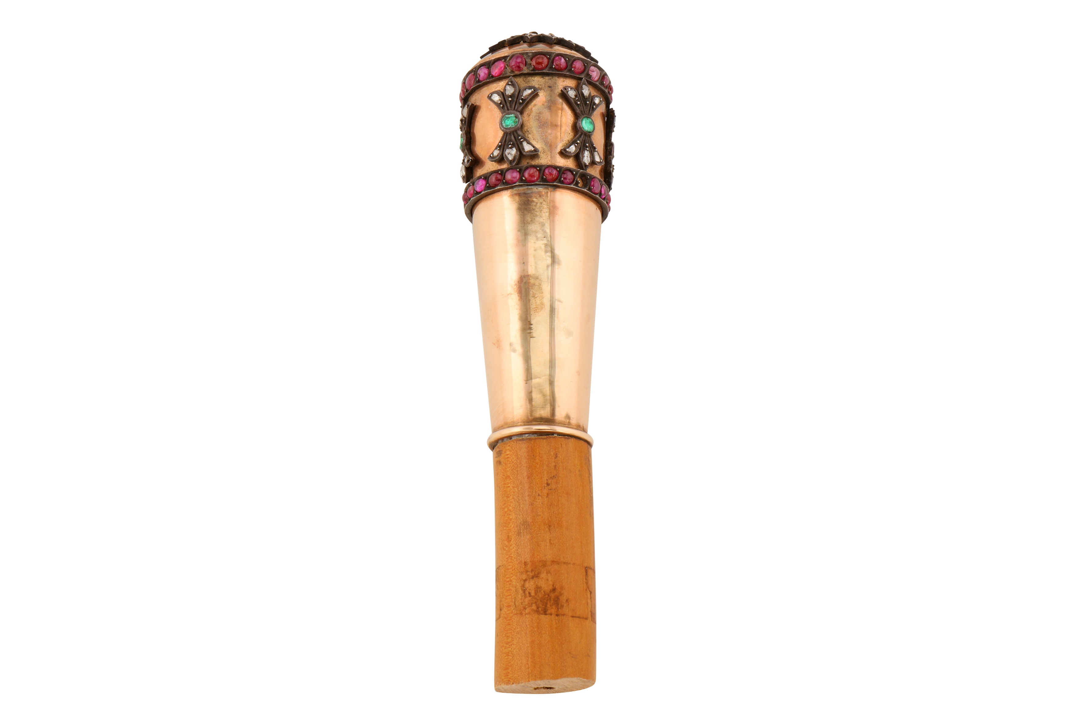 A 19TH CENTURY OTTOMAN TURKEY, BEJEWELLED COPPER WALKING STICK HANDLE - Image 3 of 3
