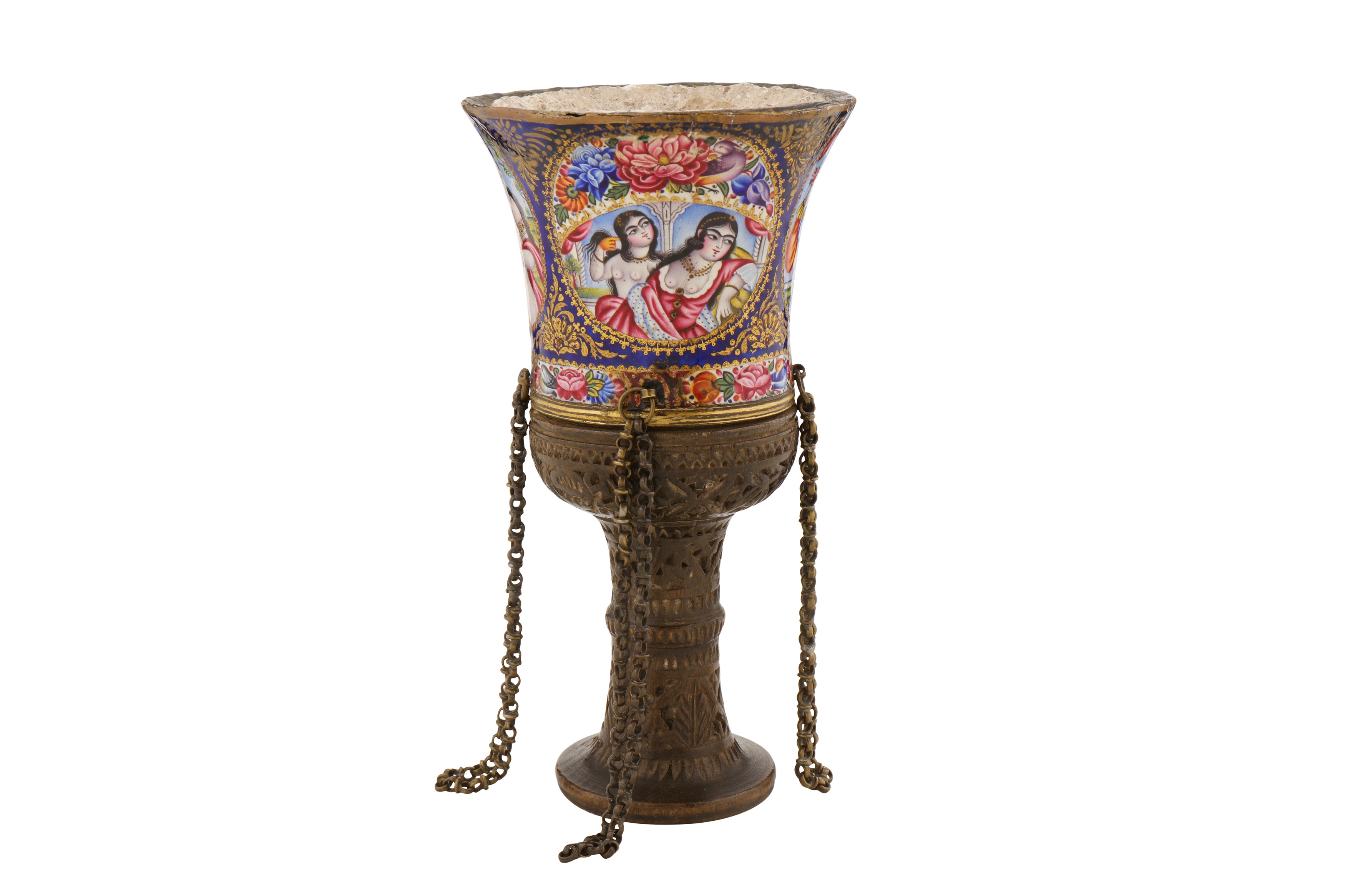 A 19TH CENTURY PERSIAN QAJAR ENAMELLED GHALIAN CUP - Image 3 of 4