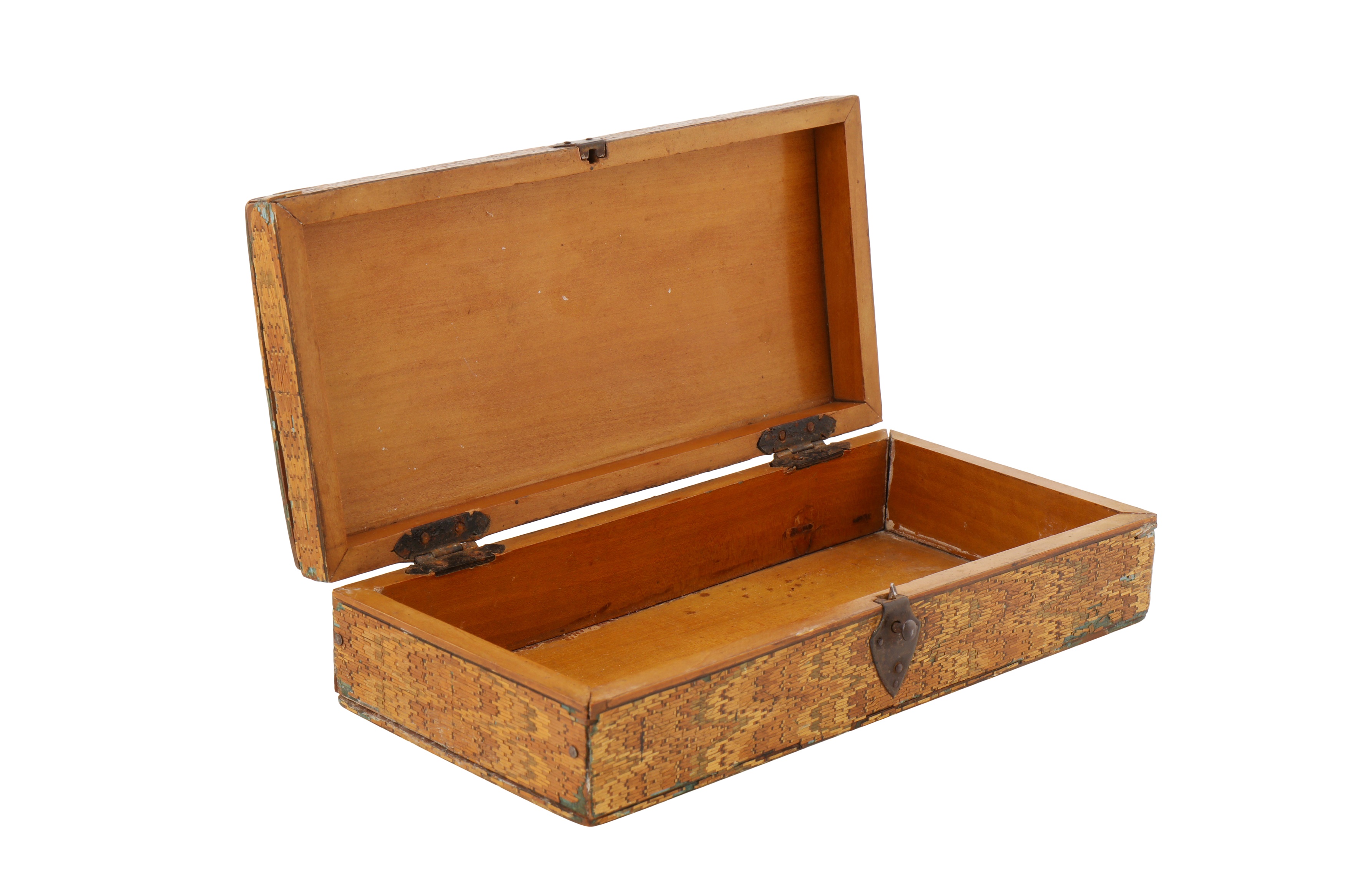 A VERY FINE 19TH CENTURY STRAW WORKED WOODEN BOX - Image 2 of 4