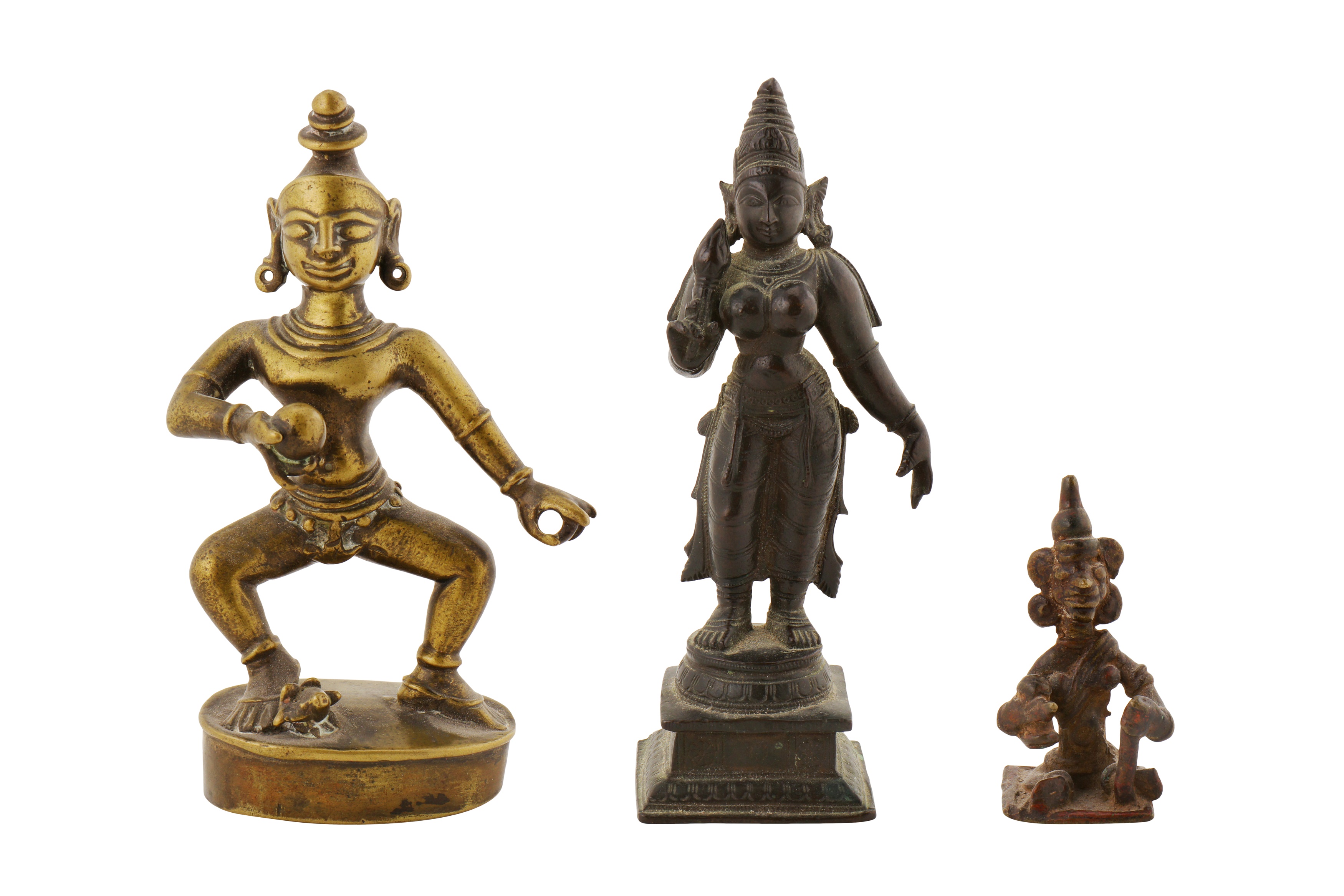 THREE INDIAN SMALL BRONZE FIGURES