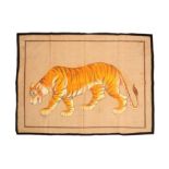 A 20TH CENTURY INDIAN LARGE CLOTH PAINTING OF A TIGER, RAJASTHAN