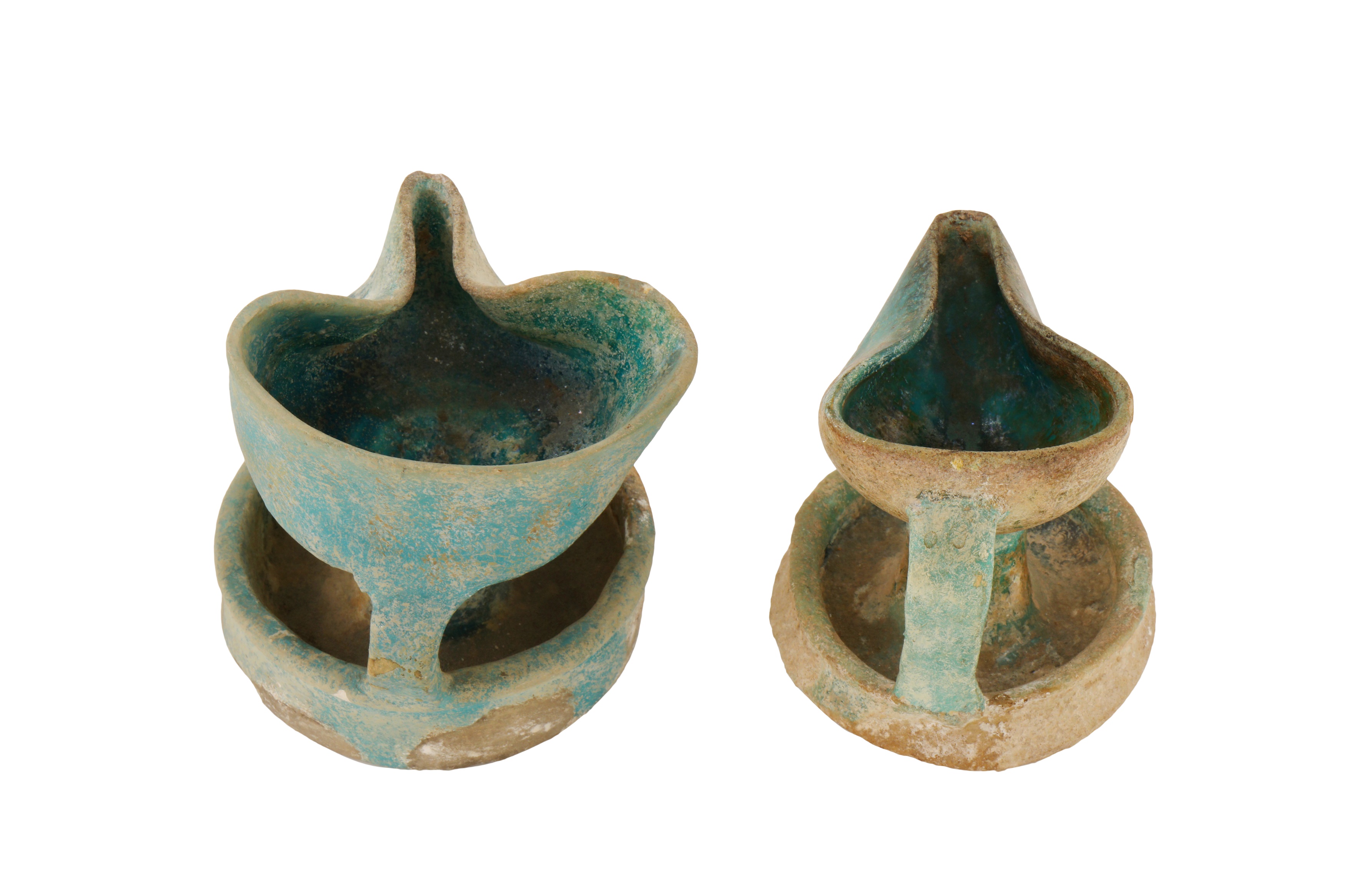 TWO 12TH-13TH CENTURY ANDALUSIAN SPANISH ALMOHAD TURQUOISE GLAZED OIL LAMPS - Image 2 of 3