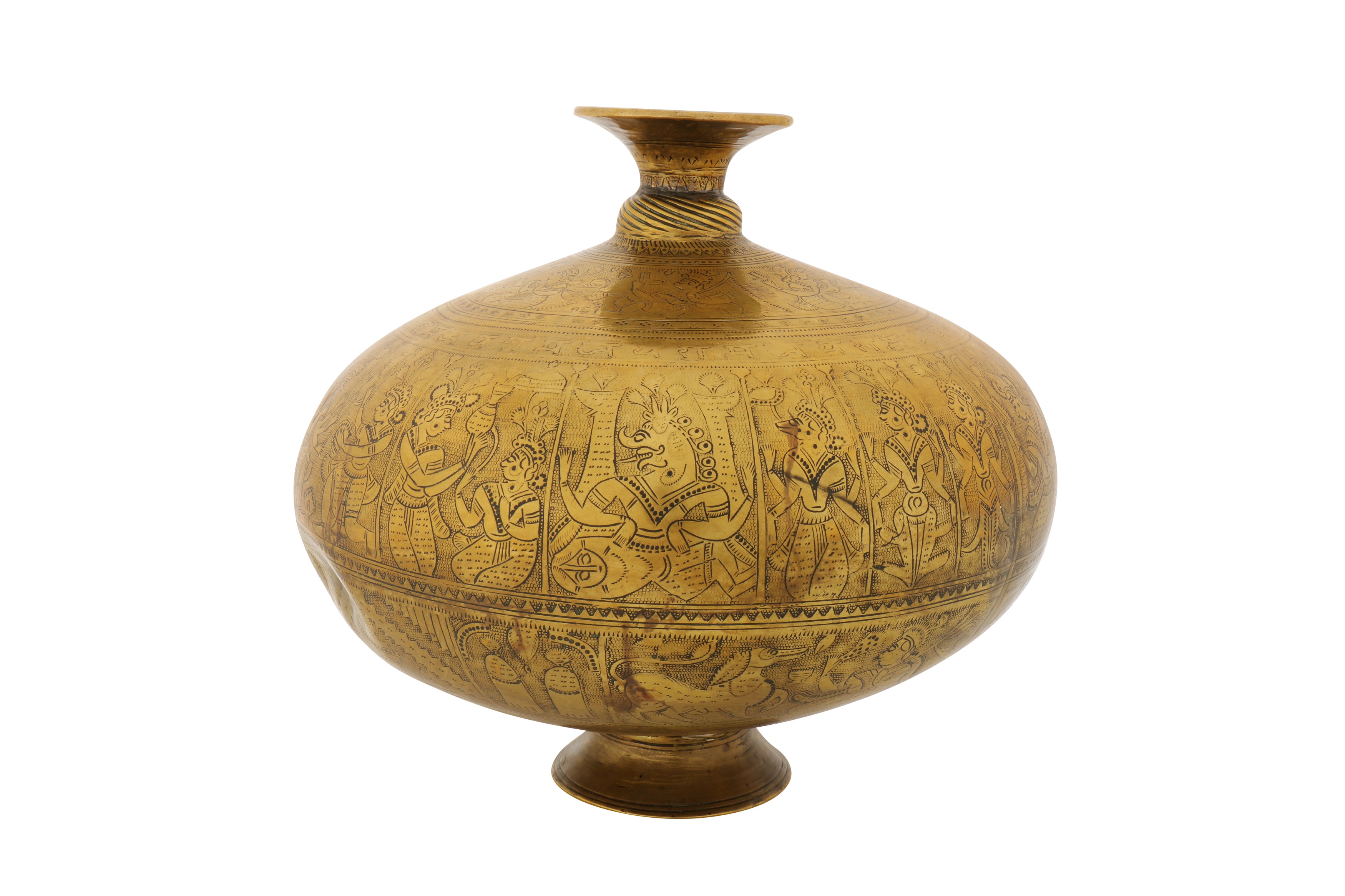 A LARGE AND FINELY ENGRAVED BRASS CHAMBU LOTA - Image 2 of 6