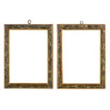 A PAIR OF ITLALIAN 17TH CENTURY STYLE CARVED, GILDED AND PAINTED FRAMES