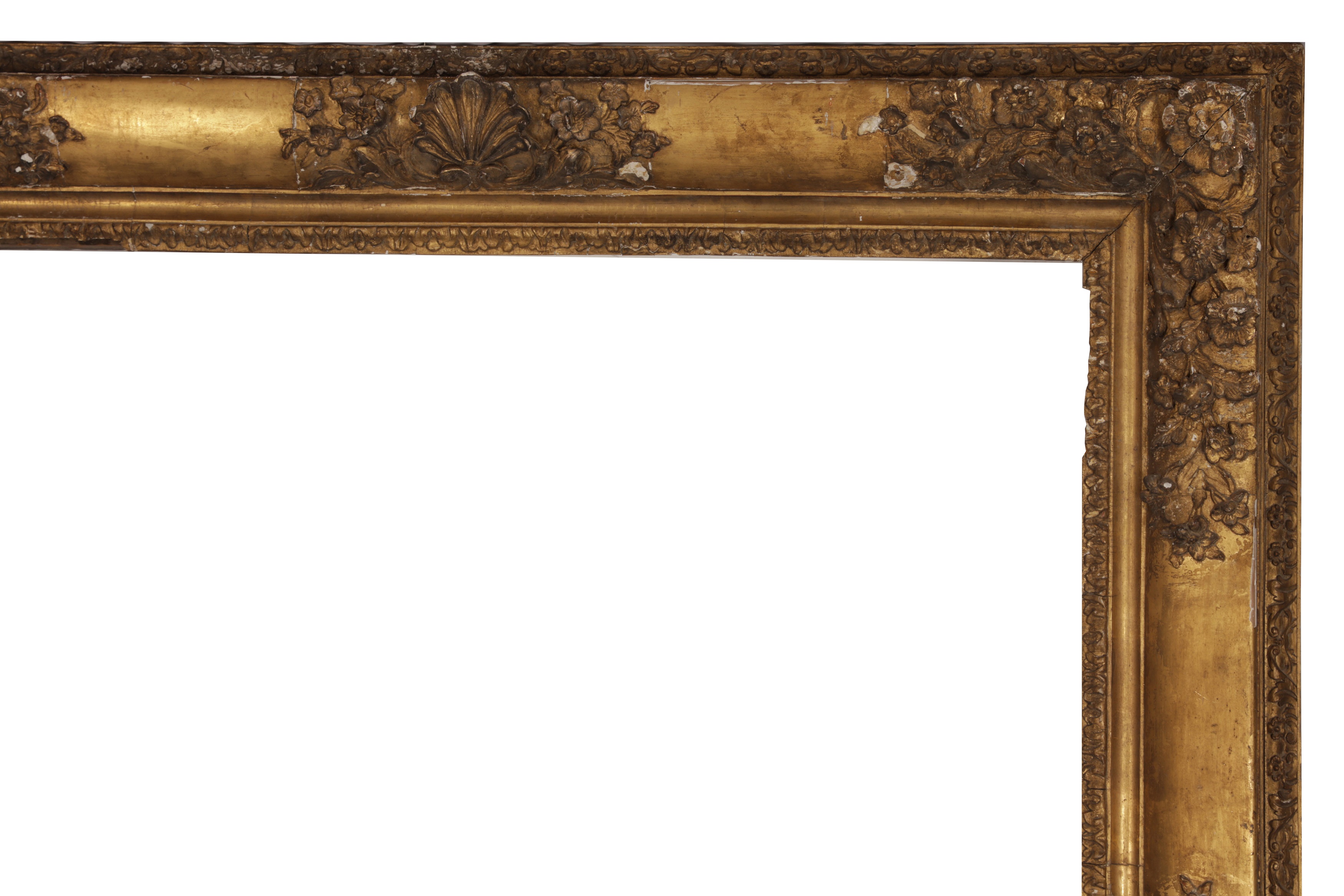 A FRENCH 18TH CENTURY CARVED AND GILDED FRAME - Image 2 of 3