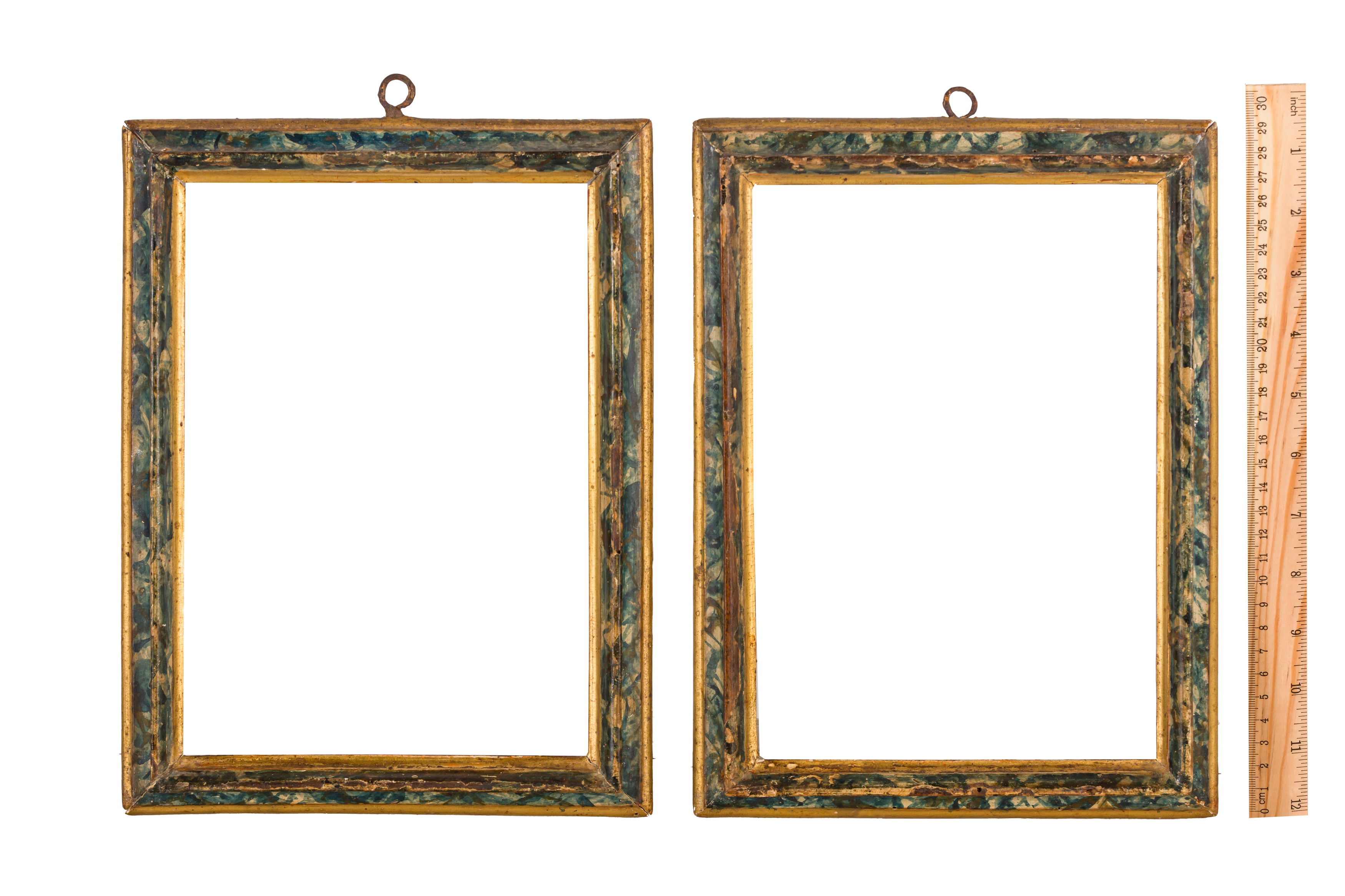 A PAIR OF ITLALIAN 17TH CENTURY STYLE CARVED, GILDED AND PAINTED FRAMES - Image 5 of 5