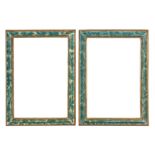 A PAIR OF ITLALIAN 17TH CENTURY STYLE CARVED, GILDED AND PAINTED FRAME