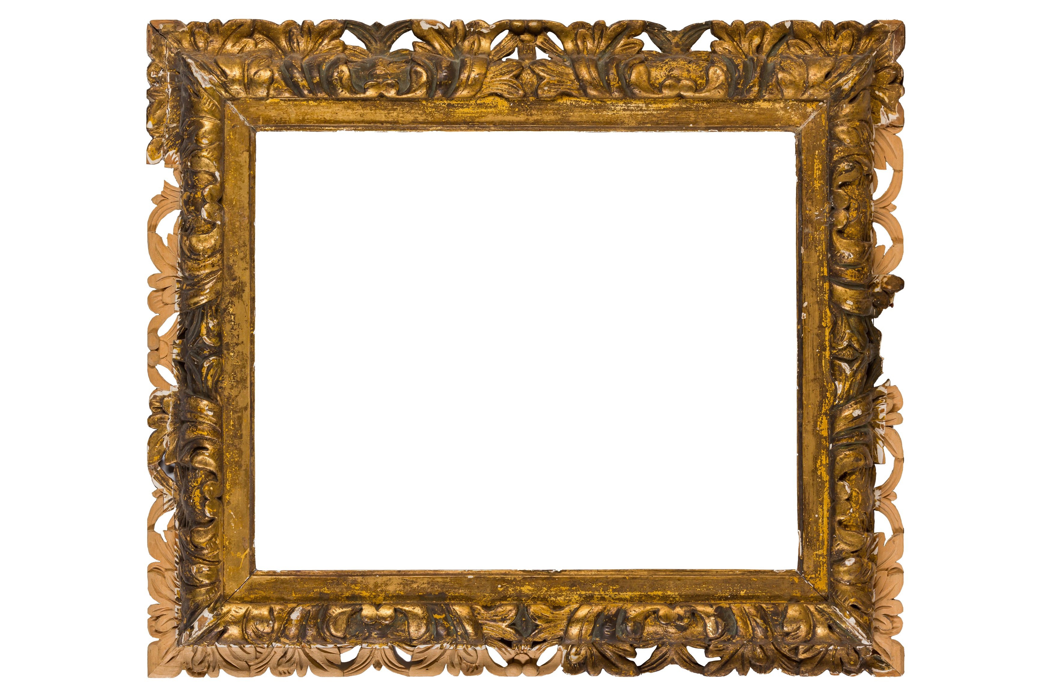 A FLORENTINE 18TH CENTURY CARVED, PIERCED AND GILDED FRAME