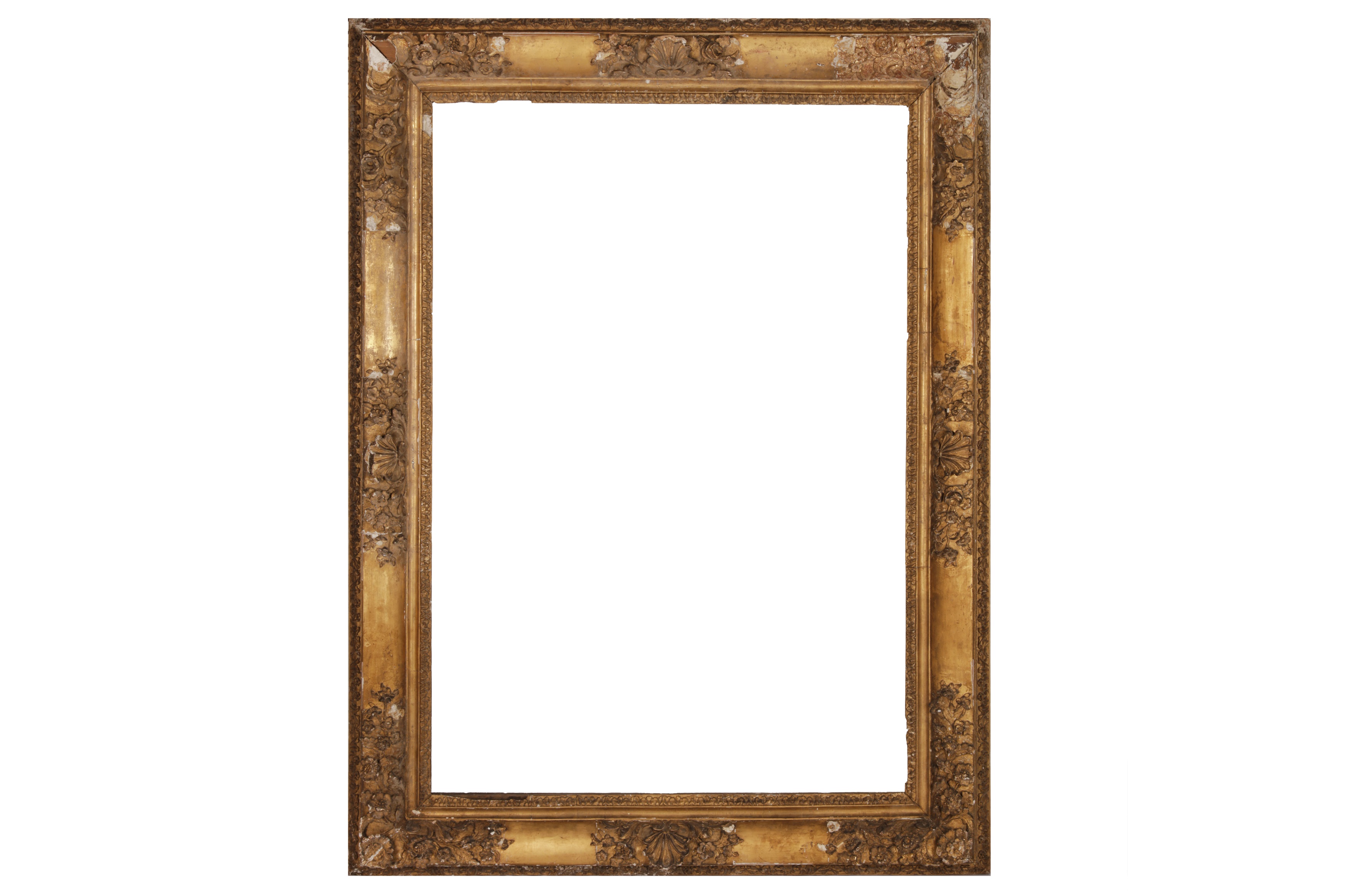 A FRENCH 18TH CENTURY CARVED AND GILDED FRAME