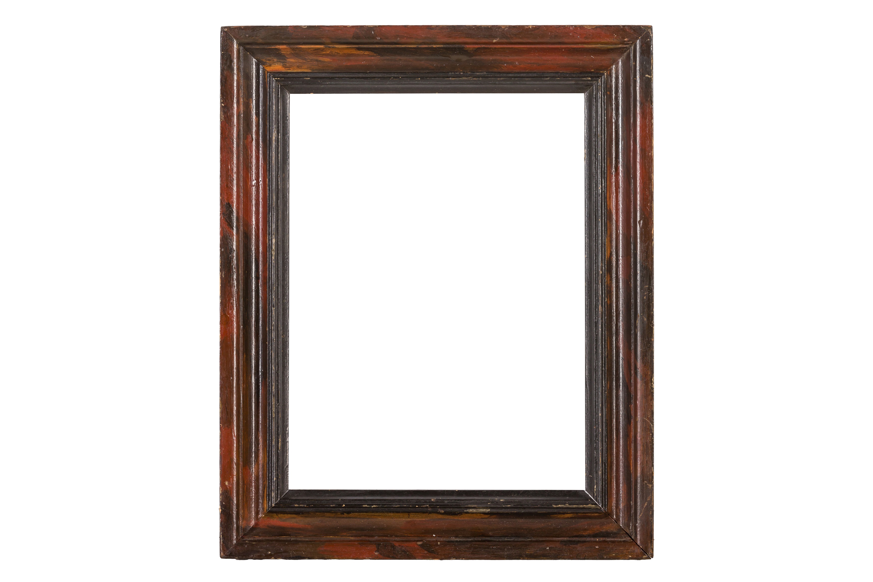 A DUTCH 17TH CENTURY STYLE PAINTED AND EBONISED FRAME