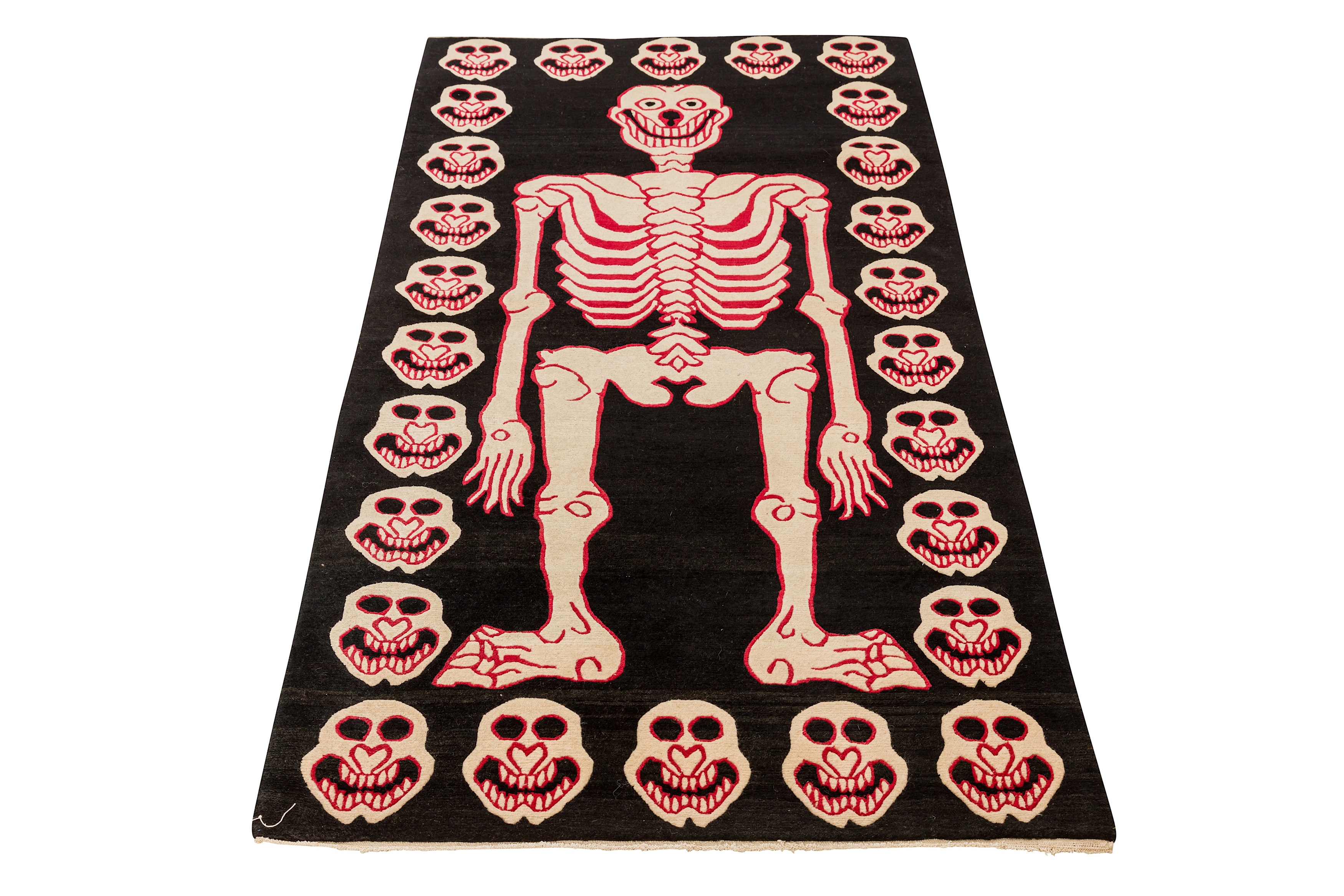 A VERY UNUSUAL TIBETAN SKELETON TANTRIC RUG - Image 2 of 9