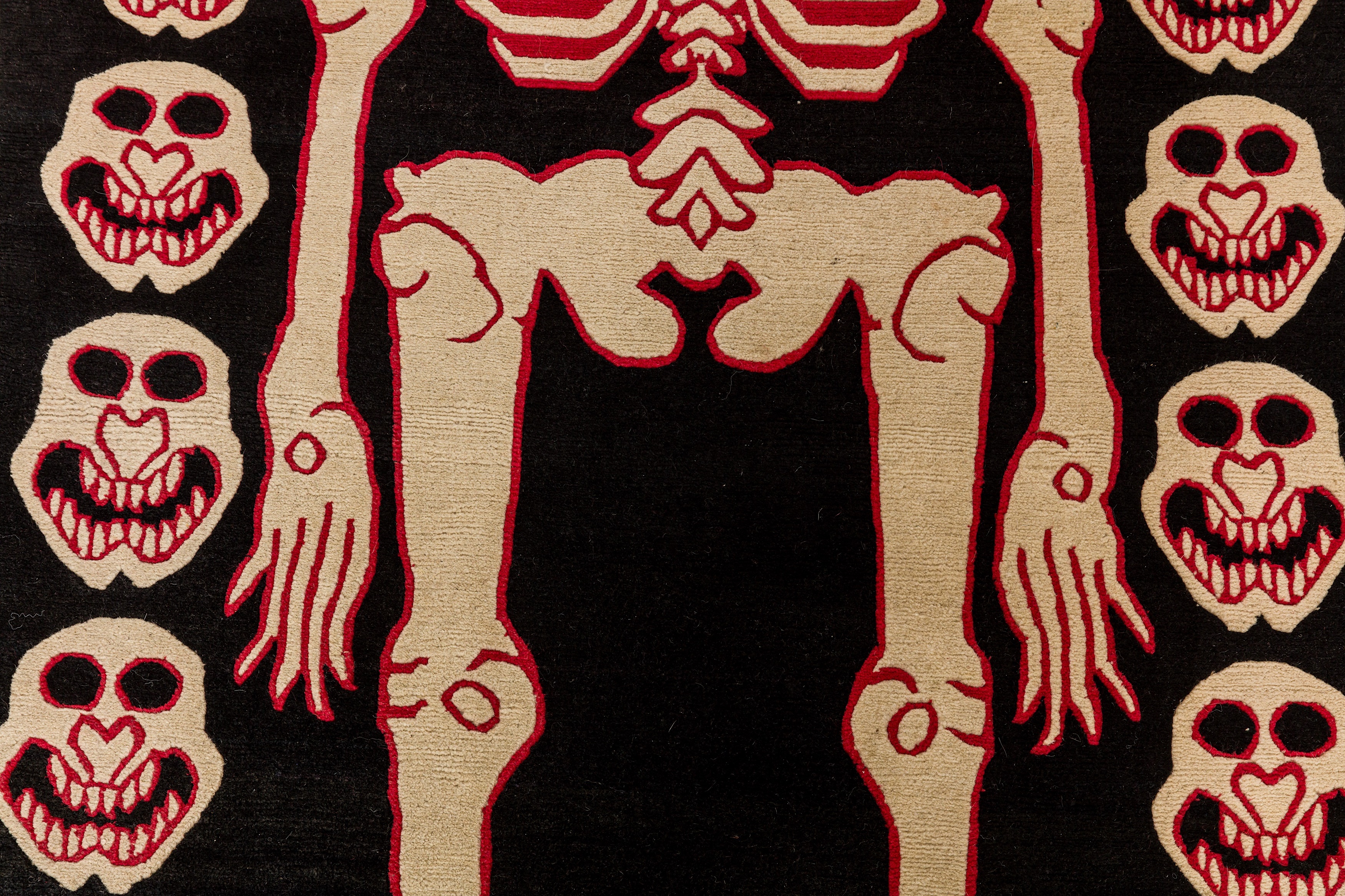 A VERY UNUSUAL TIBETAN SKELETON TANTRIC RUG - Image 5 of 9