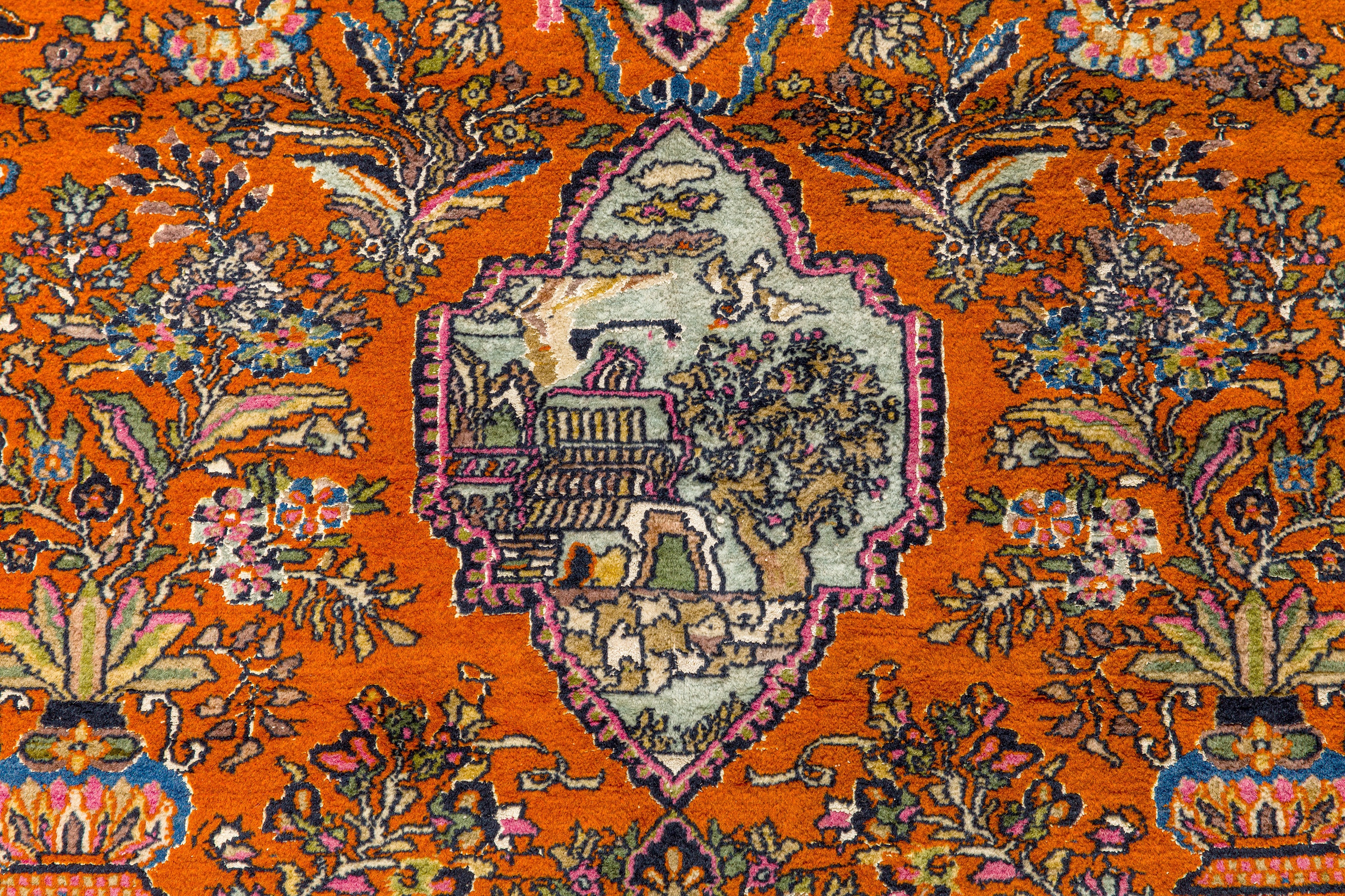 AN UNUSUAL VERY FINE PART SILK INDIAN RUG - Image 4 of 8