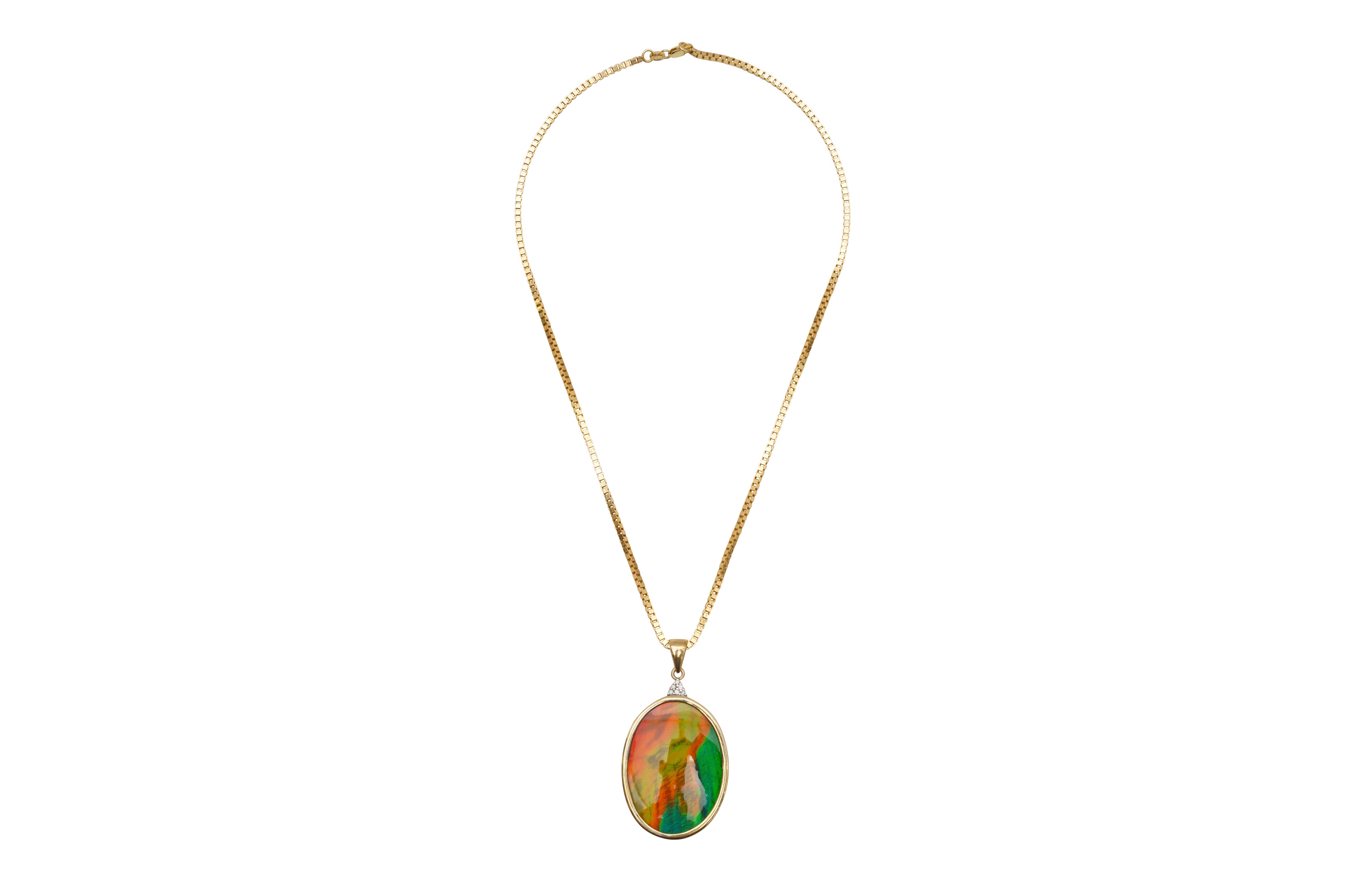 A 9CT GOLD AMMOLITE-TRIPLET PENDANT NECKLACE - Image 2 of 3
