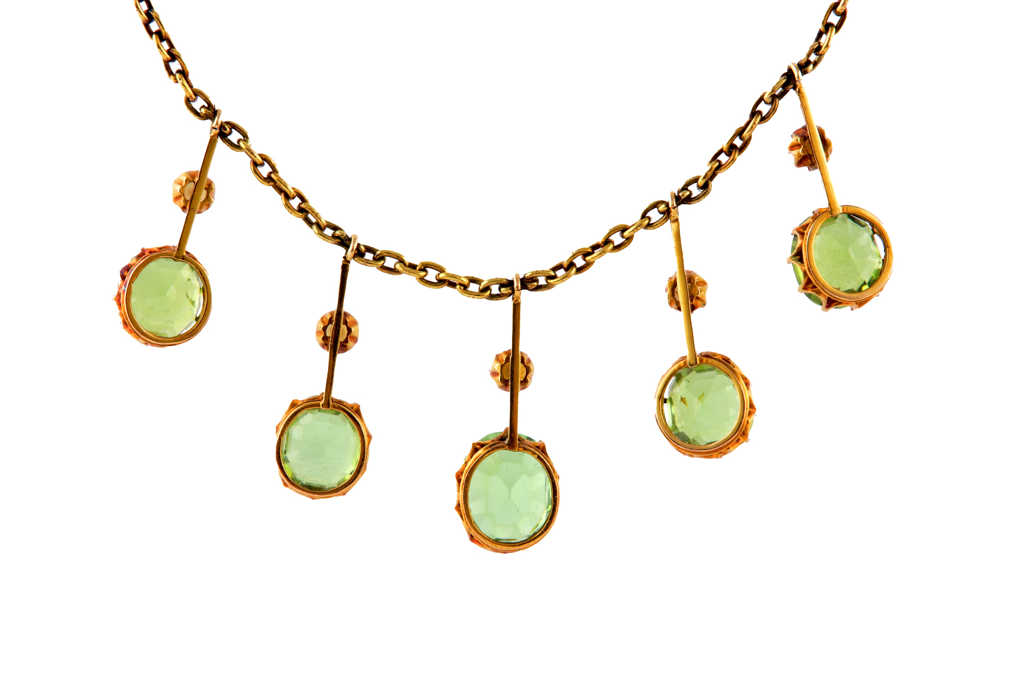 A PERIDOT AND SEED PEARL NECKLACE AND EARRING SUITE - Image 5 of 6