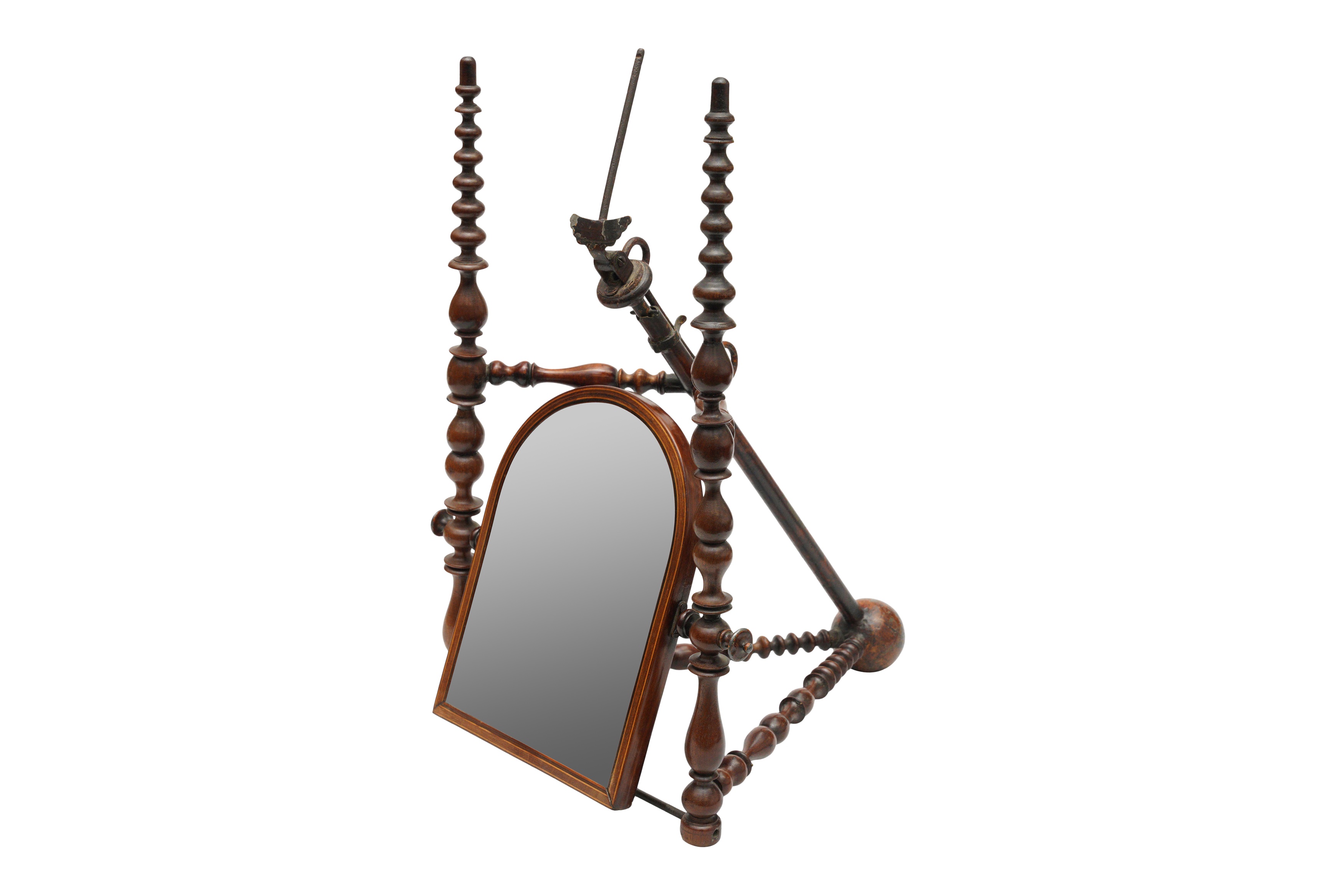 A GEORGE III MAHOGANY CANDLE STAND, A VICTORIAN WALNUT 'FACE ET NUQUE' MIRROR, CIRCA 1856 AND A GEOR - Image 4 of 10