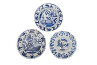 TWO DUTCH BLUE AND WHITE DELFT PLATES, 18TH CENTURY