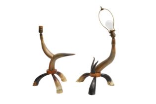 A PAIR OF BOVINE HORN TABLE LAMPS
