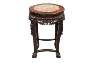 A CHINESE MARBLE-INSET WOOD JARDINIERE STAND