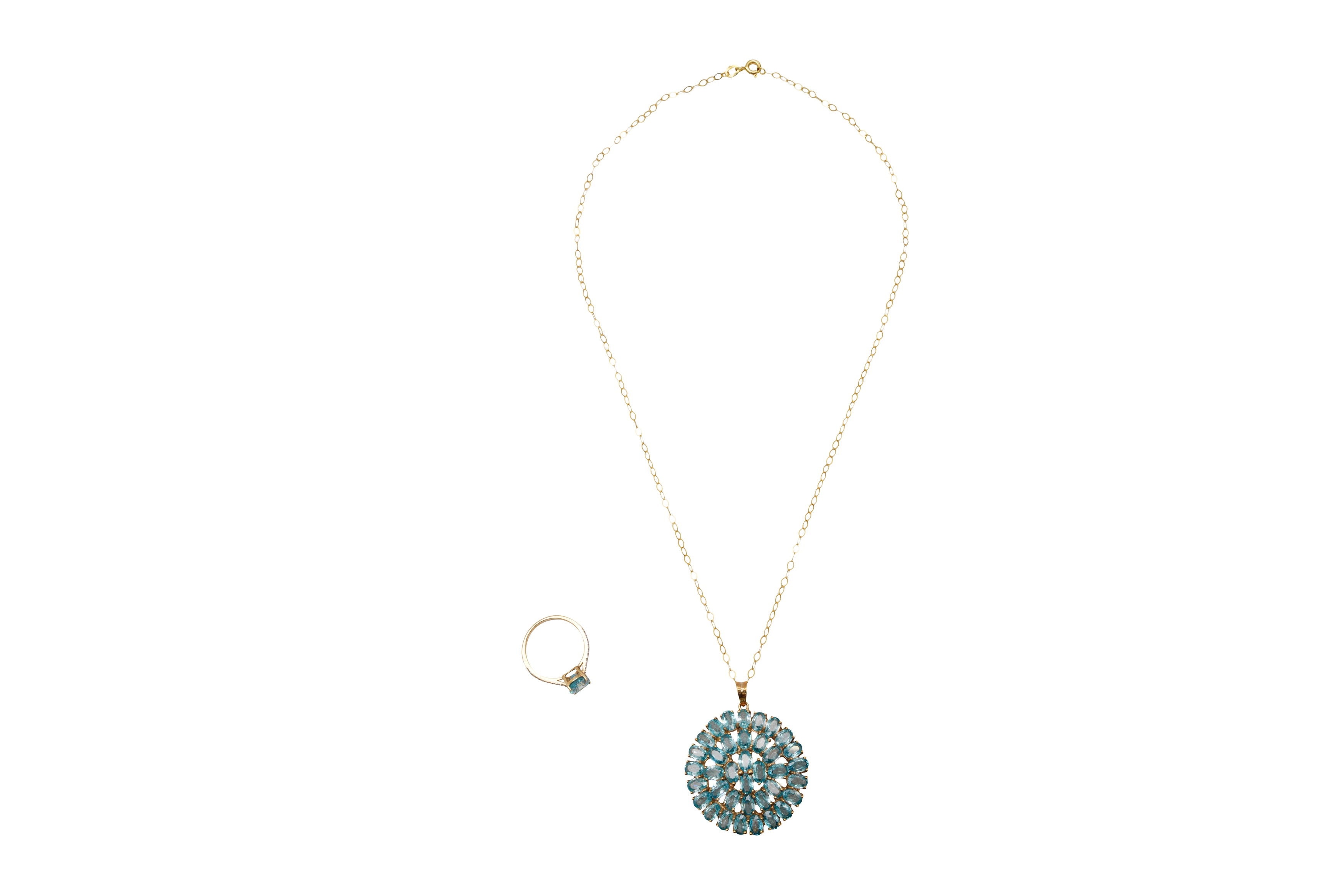 A 9CT GOLD BLUE ZIRCON PENDANT NECKLACE AND A RING - Image 2 of 2