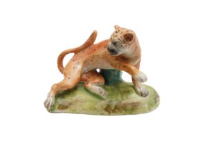 A LATE 18TH CENTURY STAFFORDSHIRE PEARLWARE LEOPARD