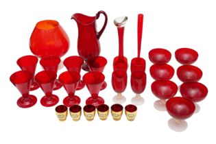 A LARGE MIXED GROUP OF MID 20TH CENTURY BOHEMIAN,VENITIAN AND OTHER RUBY GLASSWARE