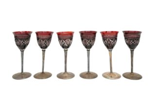A SET OF SIX CONTINENTAL RUBY FLASH CRYSTAL WINE GLASSES