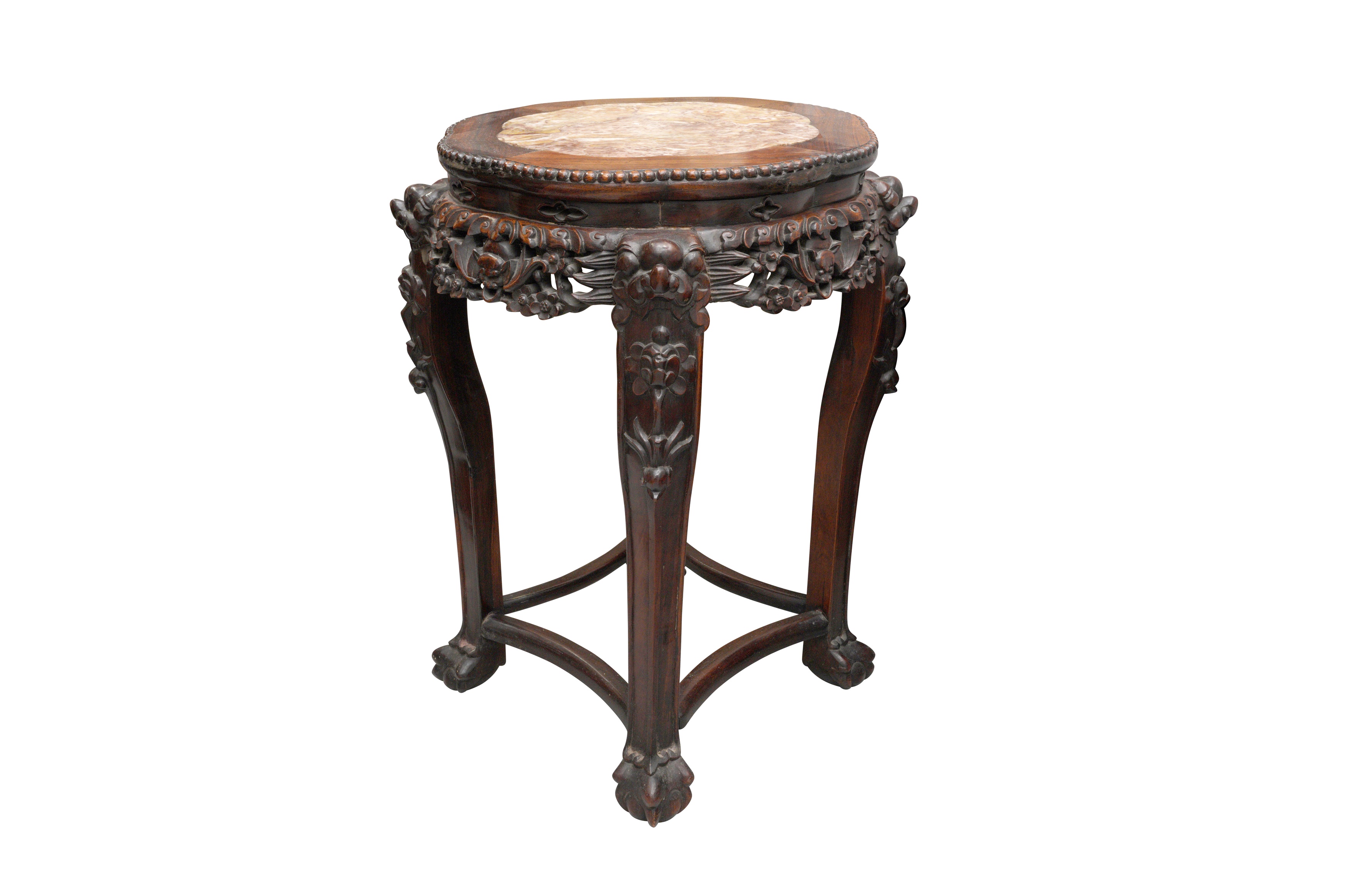 A CHINESE MARBLE-INSET WOOD JARDINIERE STAND - Image 2 of 12