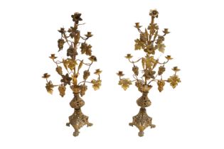 A PAIR OF 19TH CENTURY STYLE GILT METAL CANDELABRA