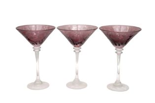 A SET OF THREE MICHAEL WEEMS MARTINI GLASSES