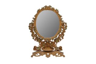 A PAINTED AND GILT CAST IRON SWING FRAMED TOILET MIRROR, LATE 19TH/EARLY 20TH CENTURY