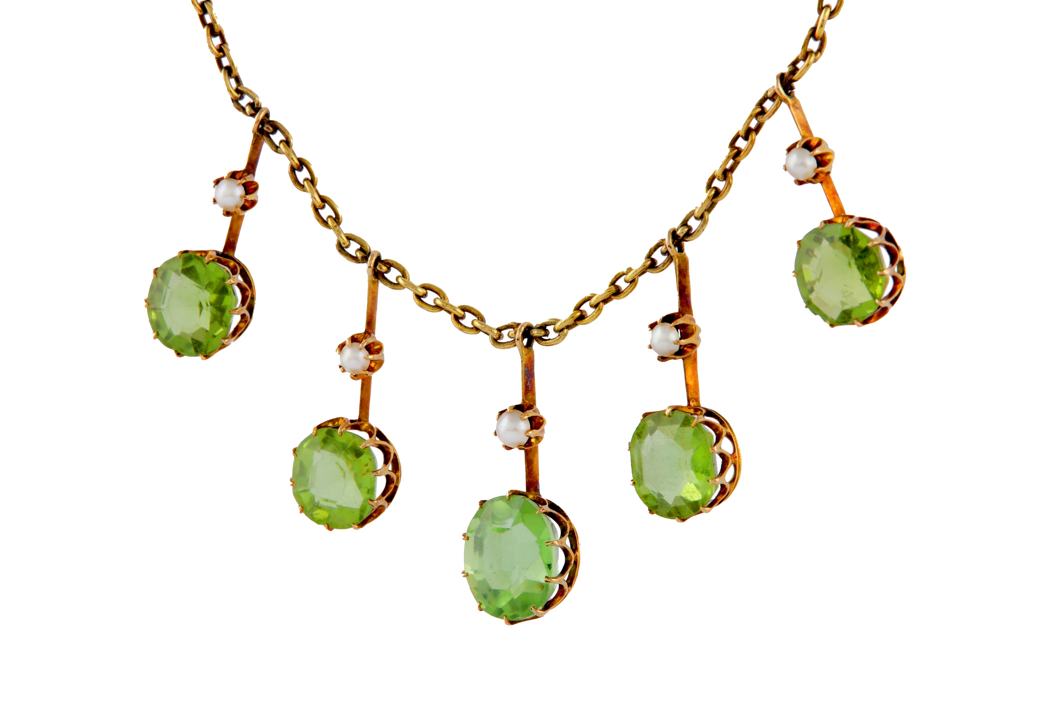A PERIDOT AND SEED PEARL NECKLACE AND EARRING SUITE - Image 4 of 6