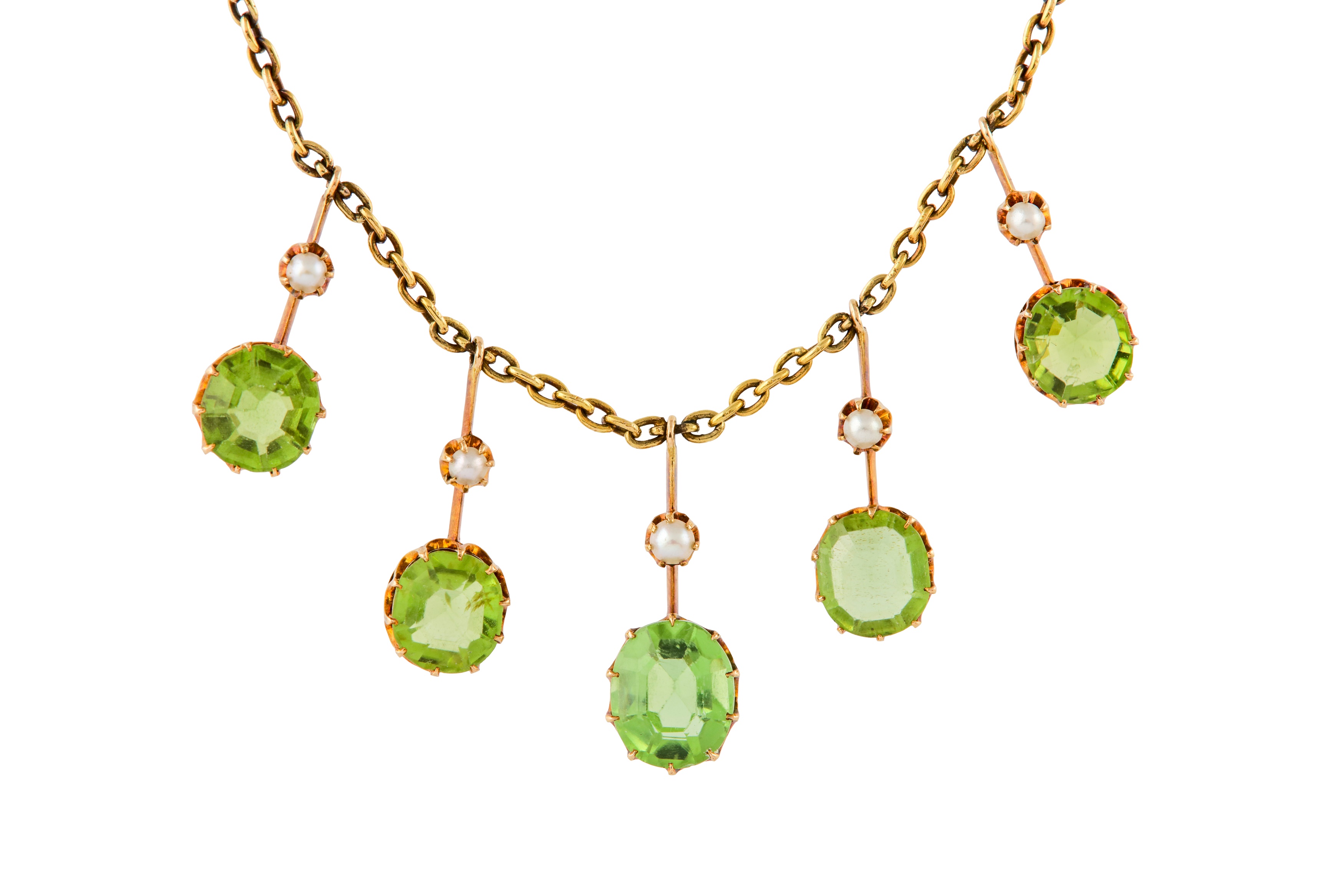 A PERIDOT AND SEED PEARL NECKLACE AND EARRING SUITE - Image 2 of 6