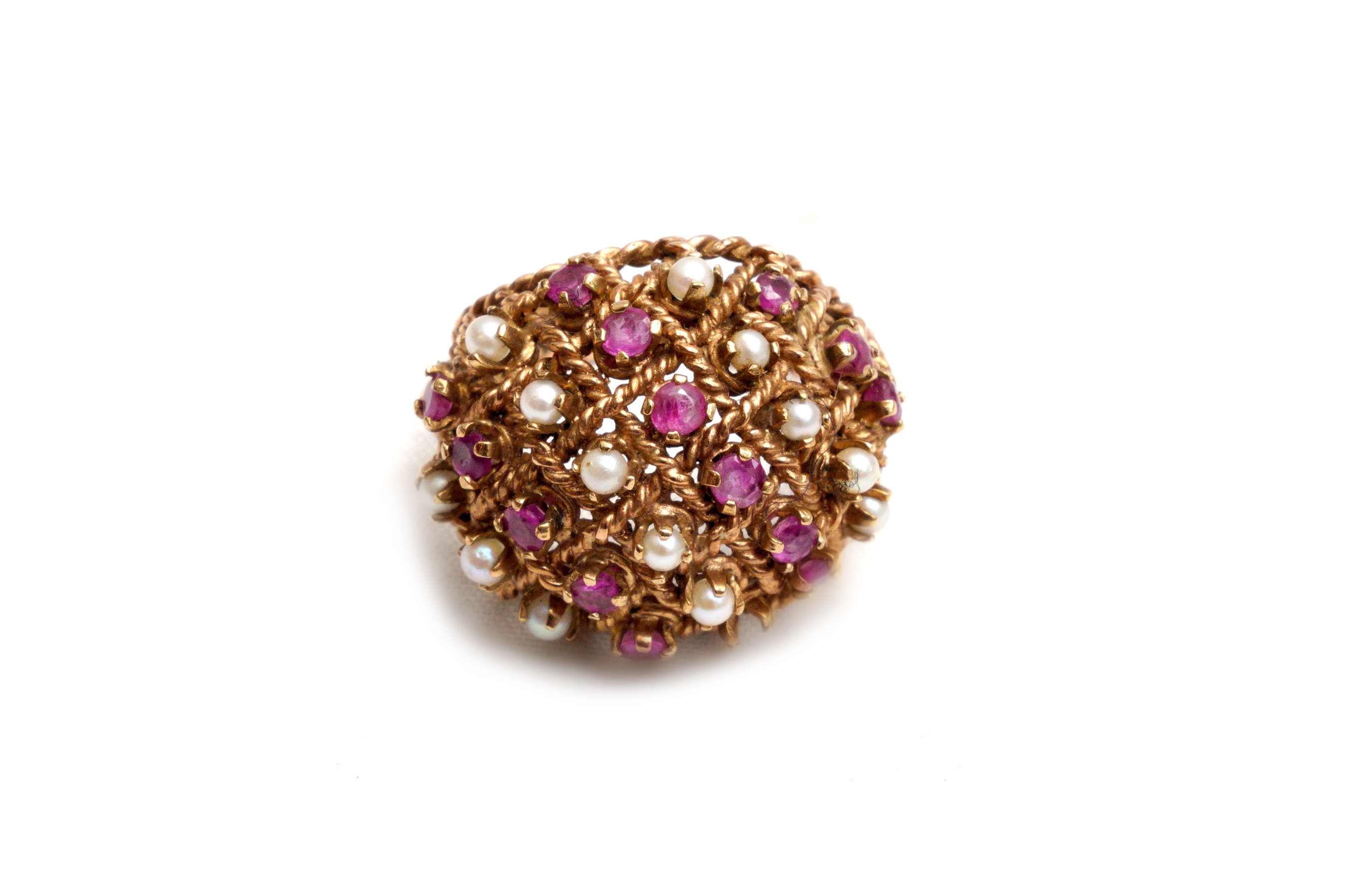 A PEARL ABD RUBY BOMBÉ RING - Image 2 of 3