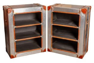 A PAIR OF AVIATION-INSPIRED OPEN BOOKCASES