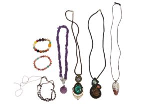 A GROUP OF SEMIPRECIOUS GEM-SET COSTUME JEWELLERY