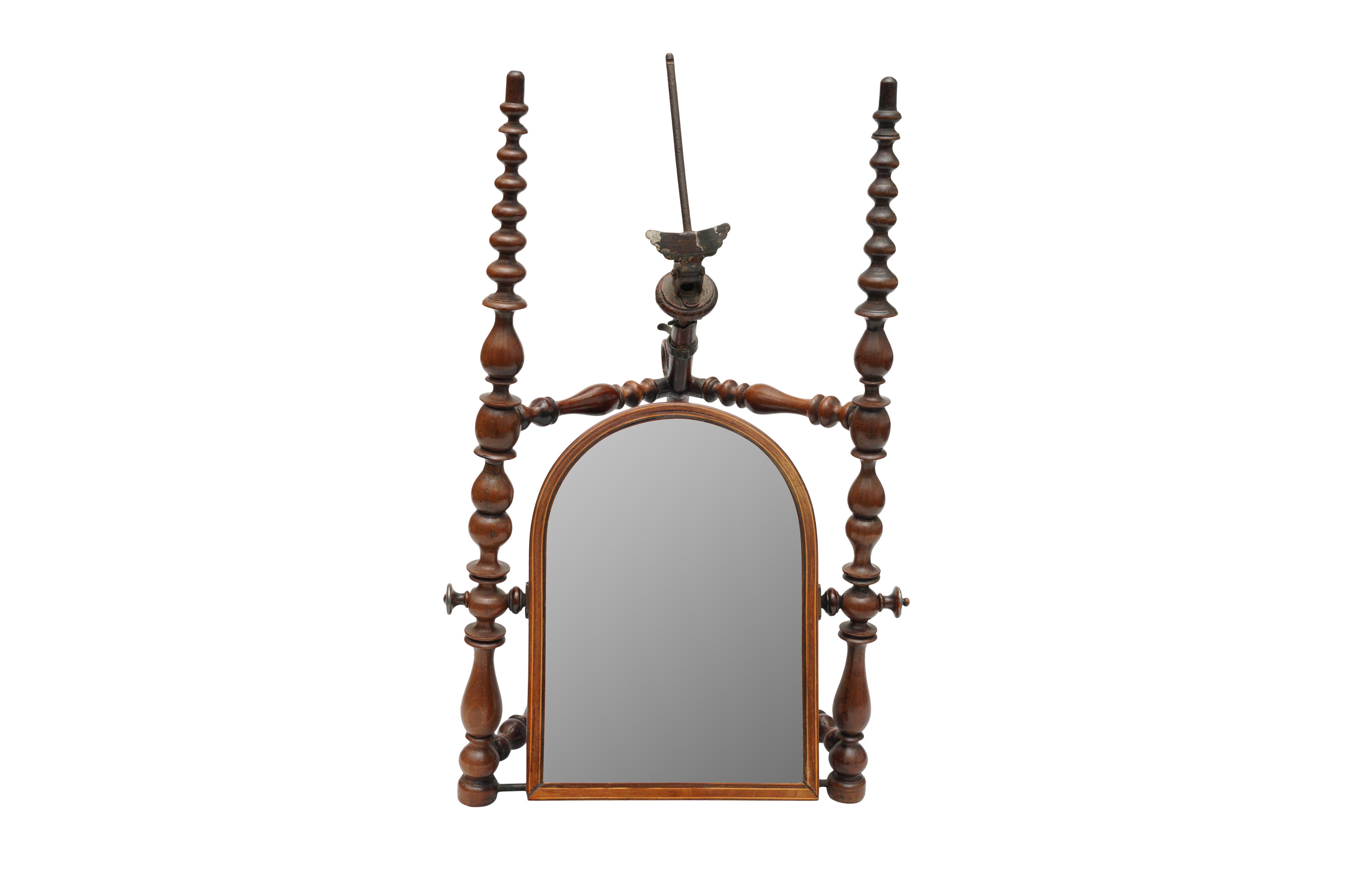 A GEORGE III MAHOGANY CANDLE STAND, A VICTORIAN WALNUT 'FACE ET NUQUE' MIRROR, CIRCA 1856 AND A GEOR - Image 5 of 10