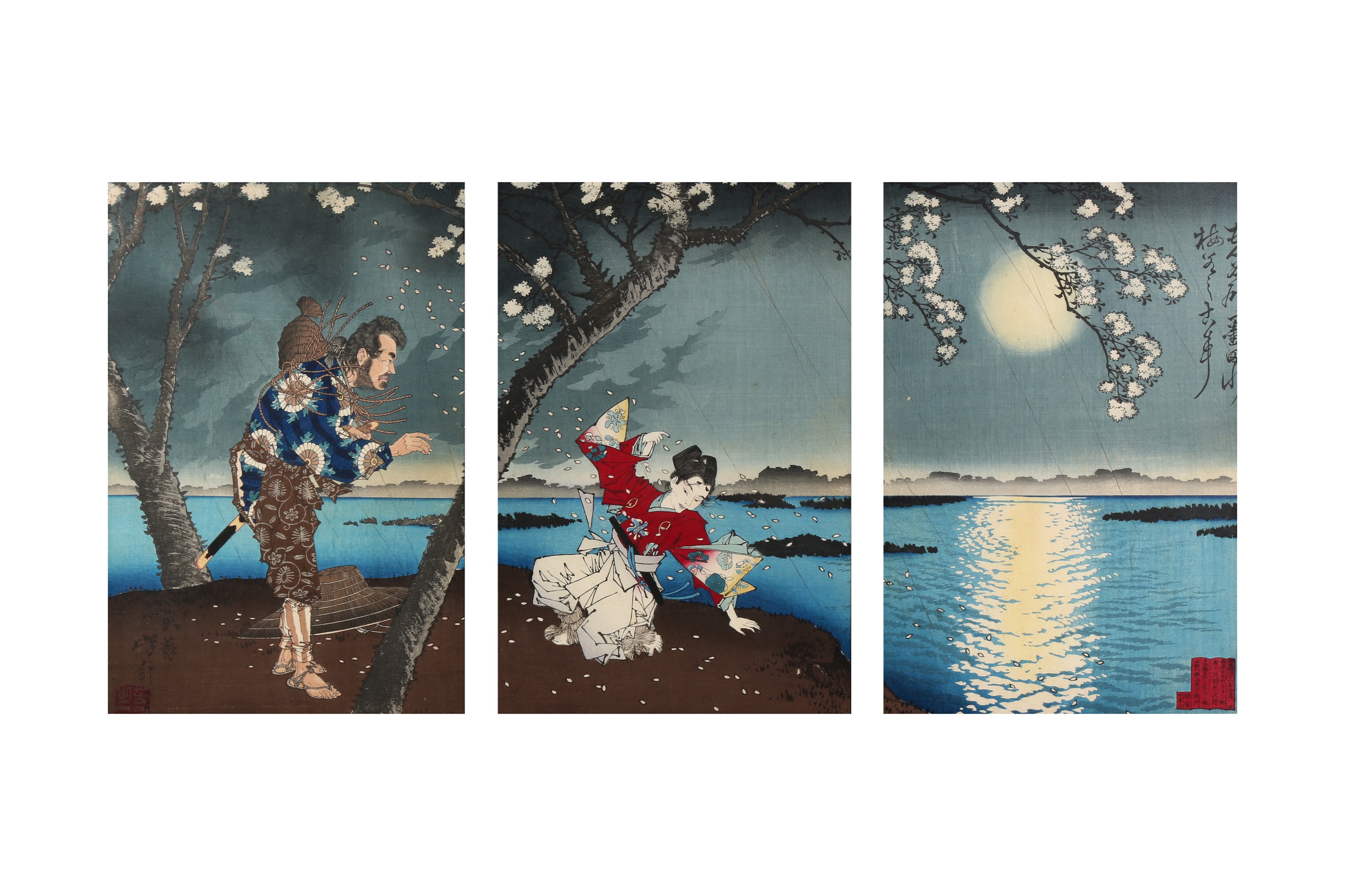 TSUKIOKA YOSHITOSHI (1797 – 1858), MIYAGAWA SHUNTEI (1873 – 1914) Two Japanese woodblock print tript - Image 4 of 23