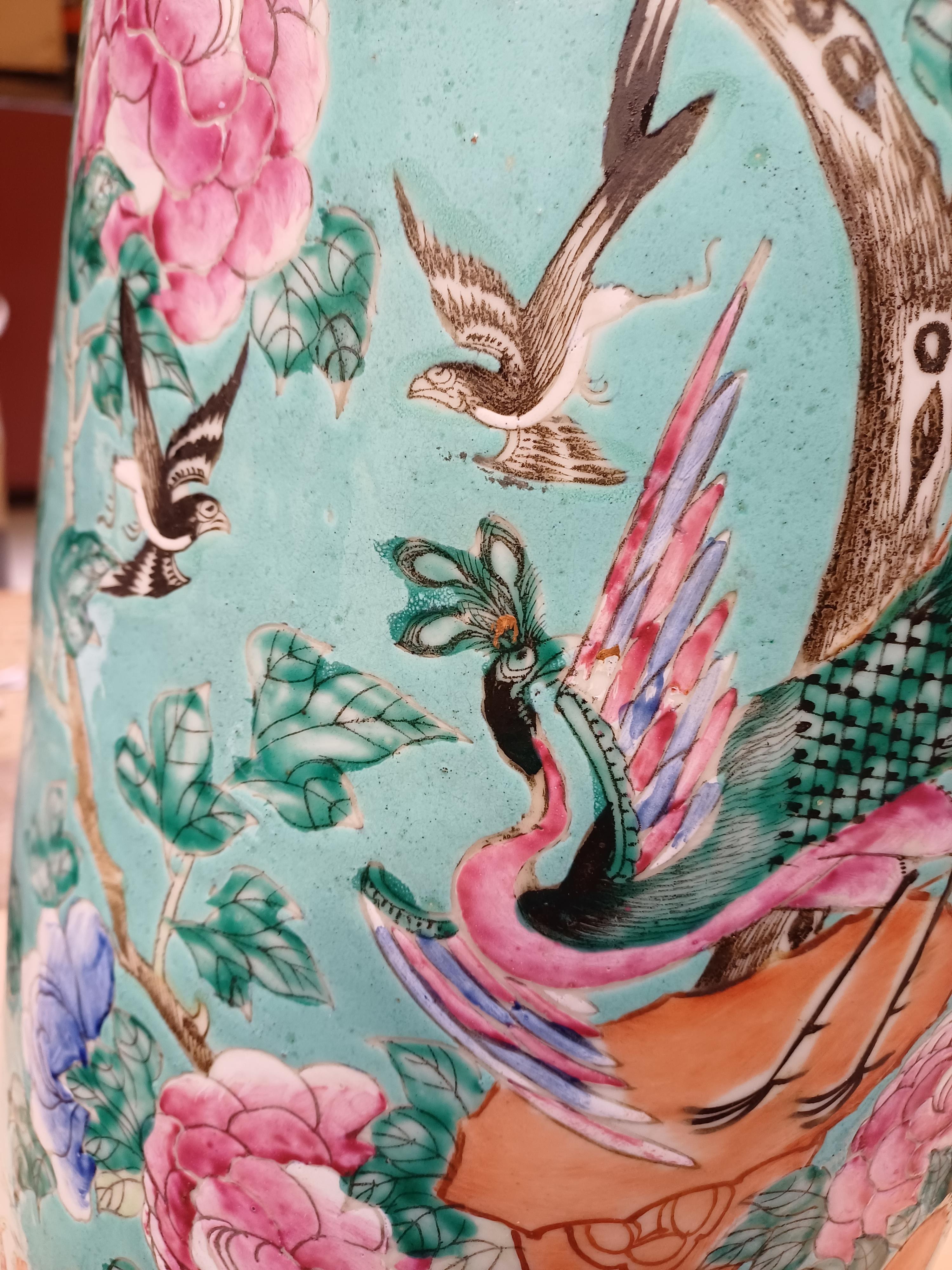 A CHINESE FAMILLE-ROSE TURQUOISE-GROUND UMBRELLA STAND FOR THE STRAITS OR PERANAKAN MARKET 清十九世紀 粉彩松 - Image 8 of 9