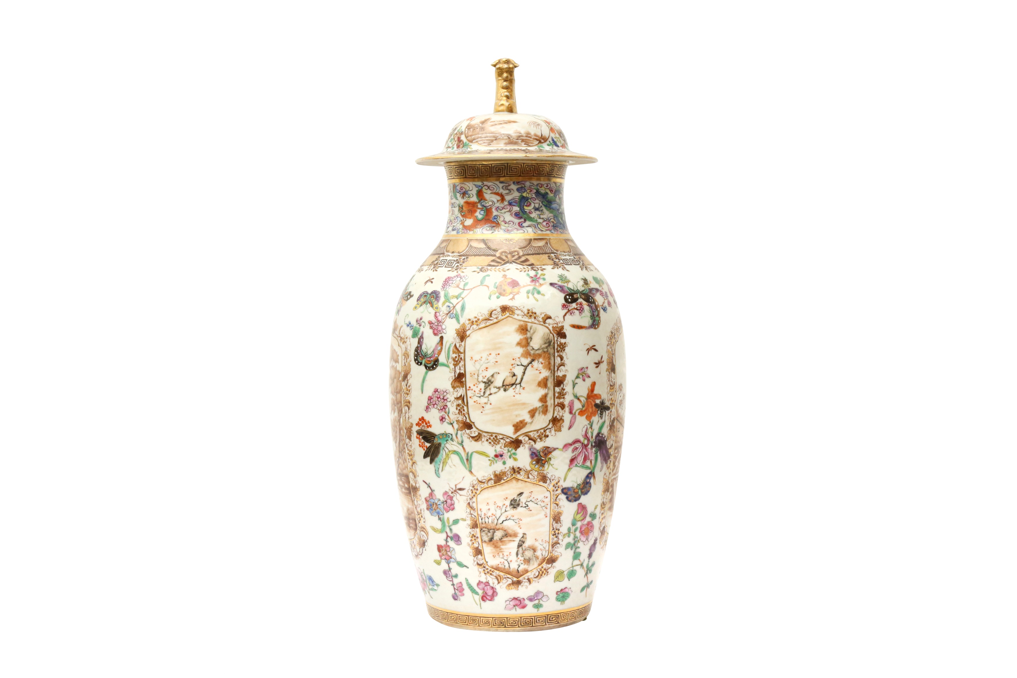 A FINE CHINESE EXPORT FAMILLE-ROSE, SEPIA AND GILT-DECORATED 'EUROPEAN SUBJECT' VASE AND COVER 清乾隆 外 - Image 2 of 26